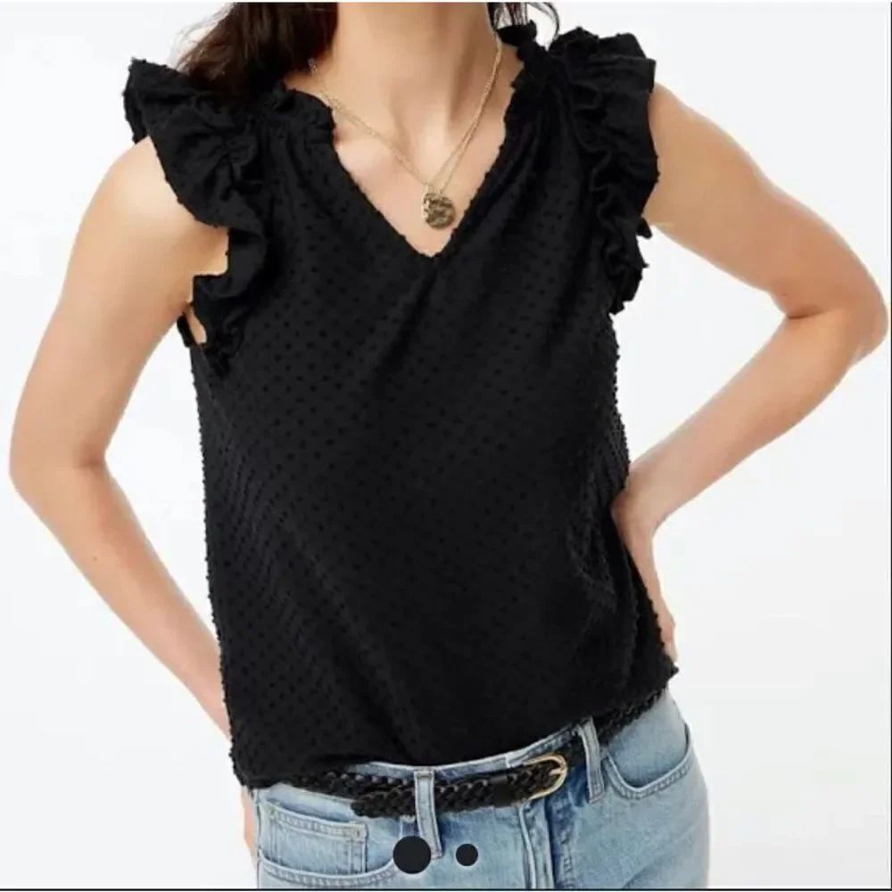 J.crew Swiss dot black ruffled top small